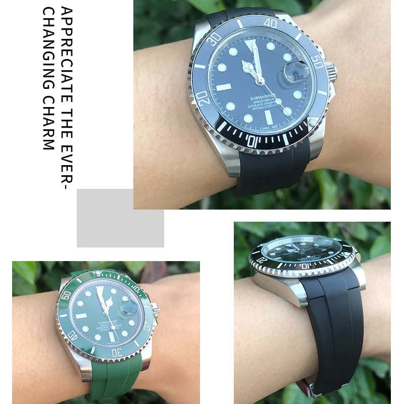 Ремешок из фторкаучука 20 мм 21 для Rolex GMT Daytona Submariner Yacht-Master водонепроницаемый