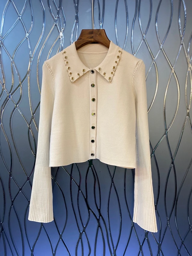 

2022 new women fashion long-sleeved sexy hollow punched short straight all-match knitted top 923