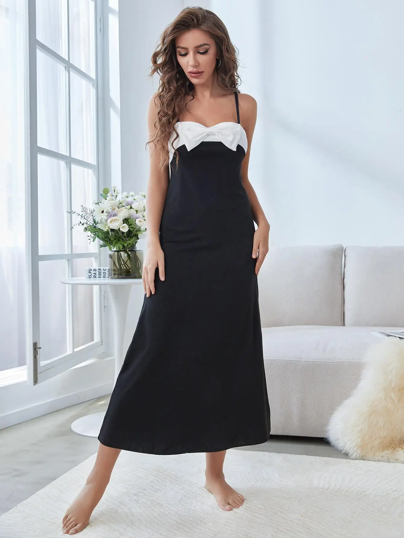

Lounger Leisure Nightwear Dress Women's Nightgown Sleep Black Home Bow Sexy Clothes Long Like Robe Sleeveless Sleepwear Summer