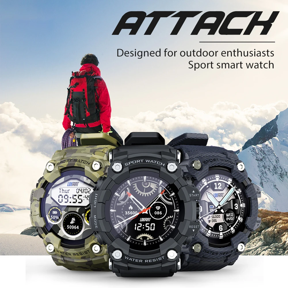 

LOKMAT ATTACK Smart Watch Outdoor Sports Watch Pedometer Sleep Heart Rate Blood Pressure Blood Oxygen Dial Selection Stopwatch