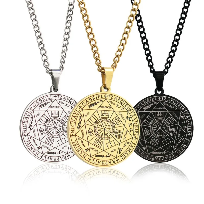 

DOOYIO 7 Archangels Sigil Charm Necklaces Pentacle Magic Mascot Amulet Lucky Protection Supernatural Talisman Necklace For Men