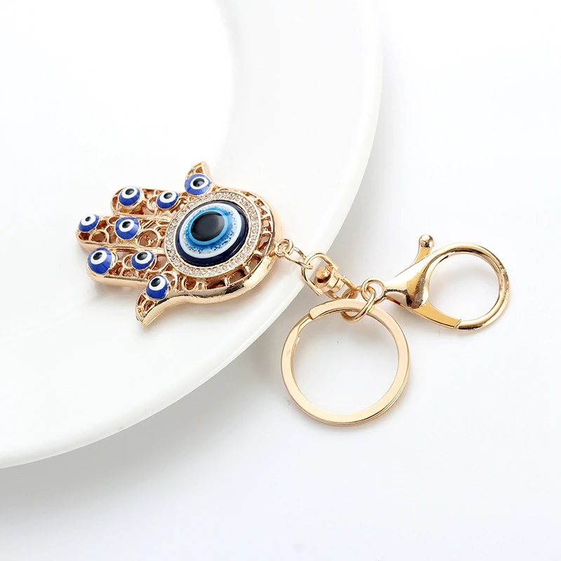 Fashion Fatima Hamsa Hand Keychains Turkish Big Blue Evil Eyes Key Ring Ethnic Style Bag Accessories For Women Men