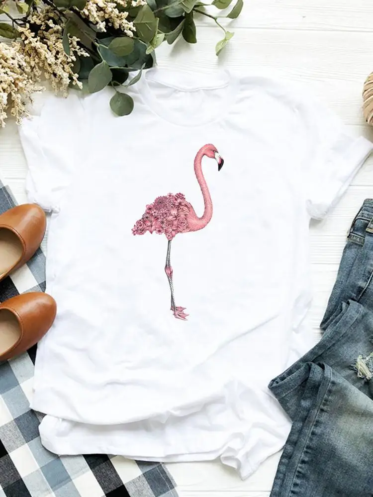 

Print Fashion Flamingo Animal Trend Beach Women Graphic Tee Summer T Clothing Female Clothes Short Sleeve Casual T-shirts