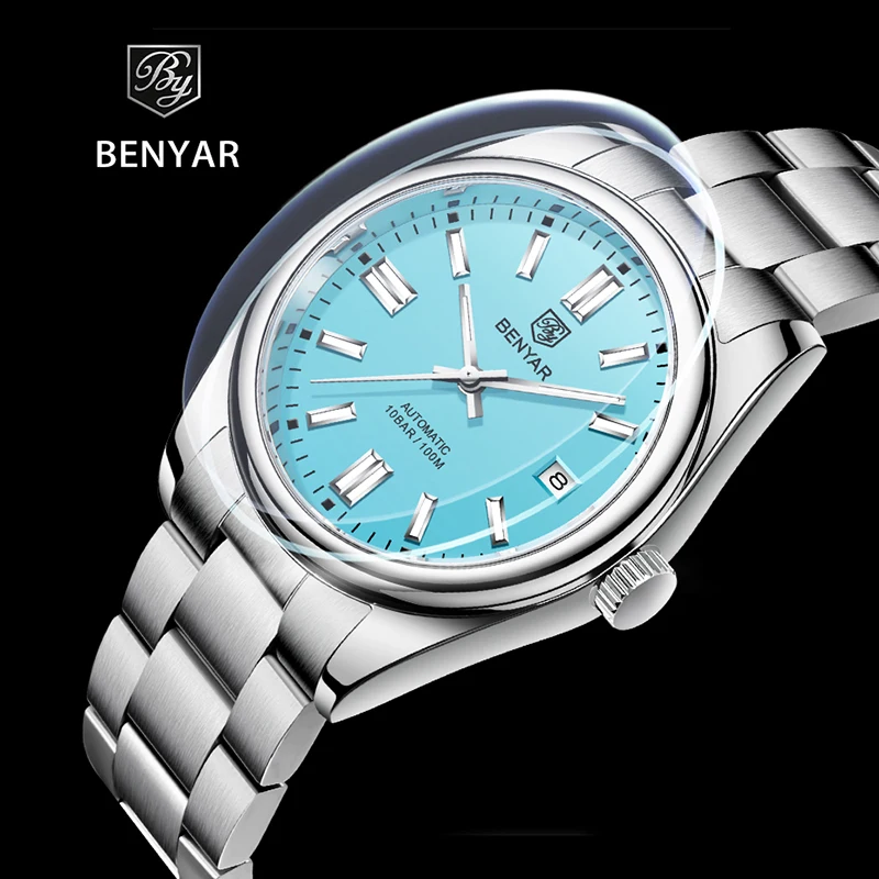 BENYAR 39mm Classic Stainless Steel Automatic Watches Mens Luxury Design Mechanical Waterproof Watch Men  Relogio Masculino New