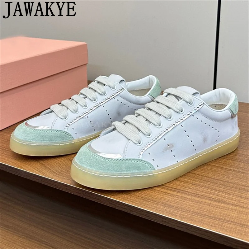 Разноцветные женские ботинки со шнуровкой на плоской подошве