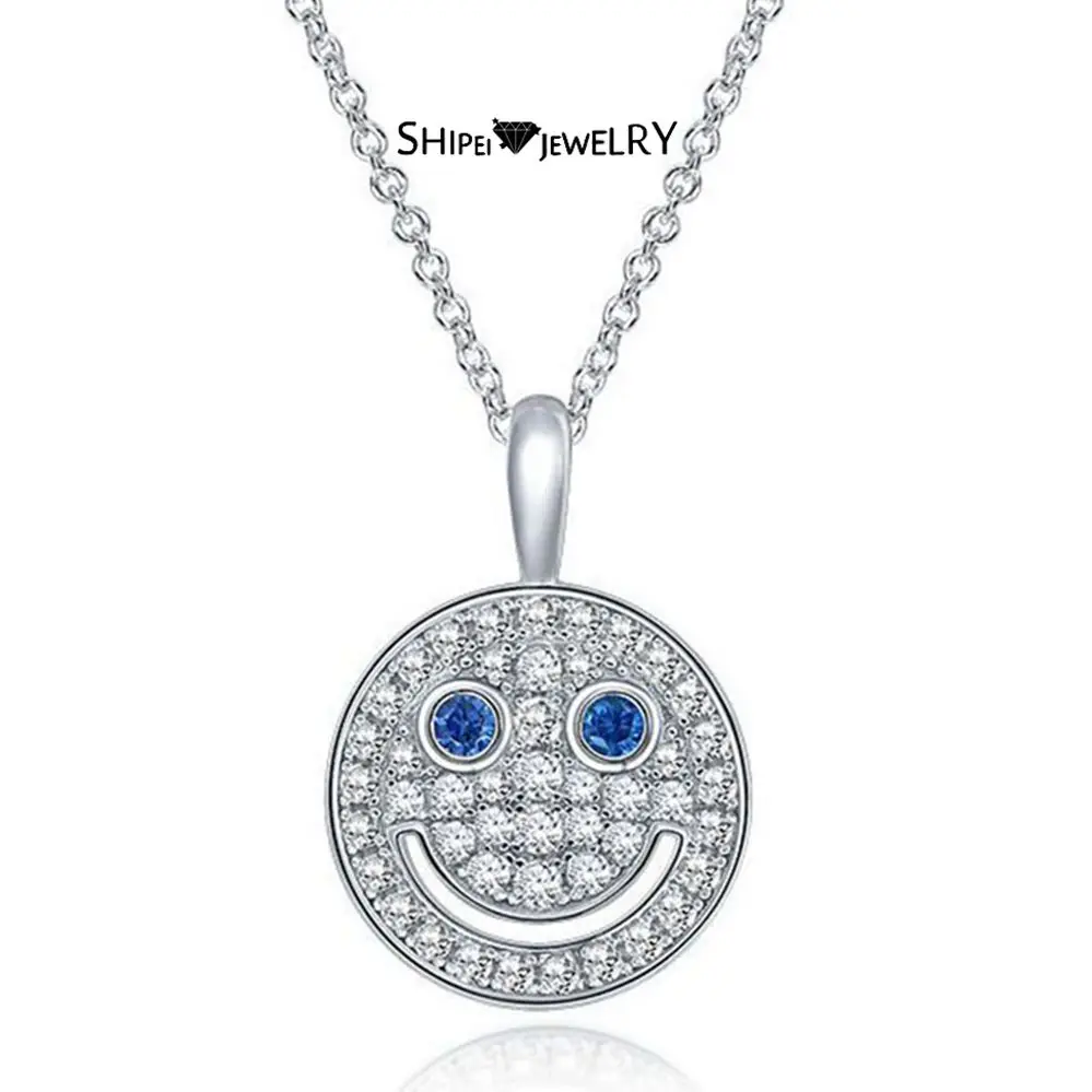 

Shipei 100% 925 Sterling Silver Created Moissanite Gemstone Diamonds Hip Hop Smiley Pendant Necklace Gift Fine Jewelry Wholesale