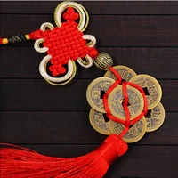 red chinese knot feng shui lucky charm ancient i ching copper coins prosperity protection good fortune home car decoration