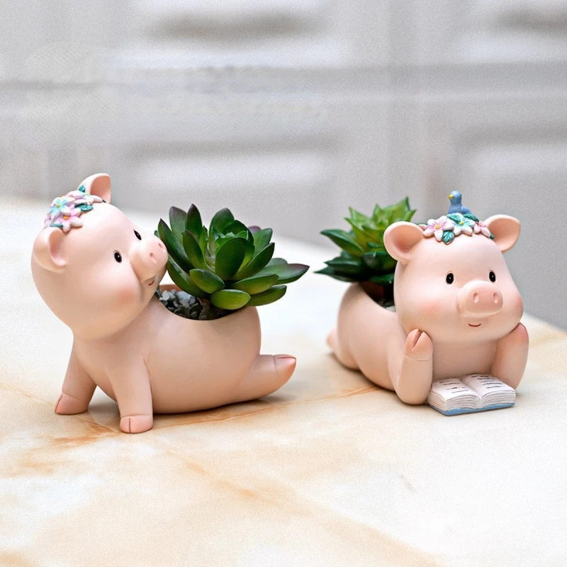 

Креативный набор цветочных горшков с разнообразным мясом, персональный мультяшный Милый Свинья, мясо, растение, размер, калибр, настольное ...