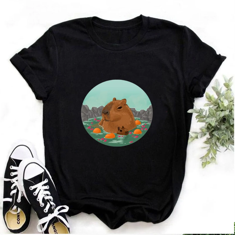 

Топы с принтом уважения капибара, забавная Повседневная футболка унисекс с графическим принтом животных, летняя модная Мужская/женская футболка с коротким рукавом