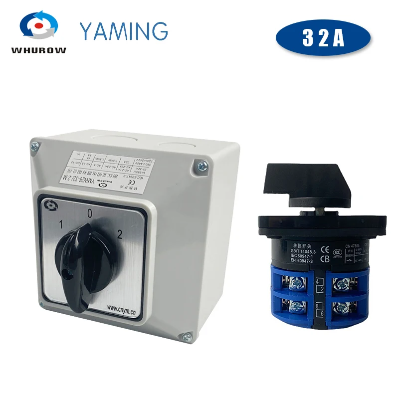 

Yaming electric Changeover switch 32A 3 Position 2 poles rotary switch with water proof protective cover box