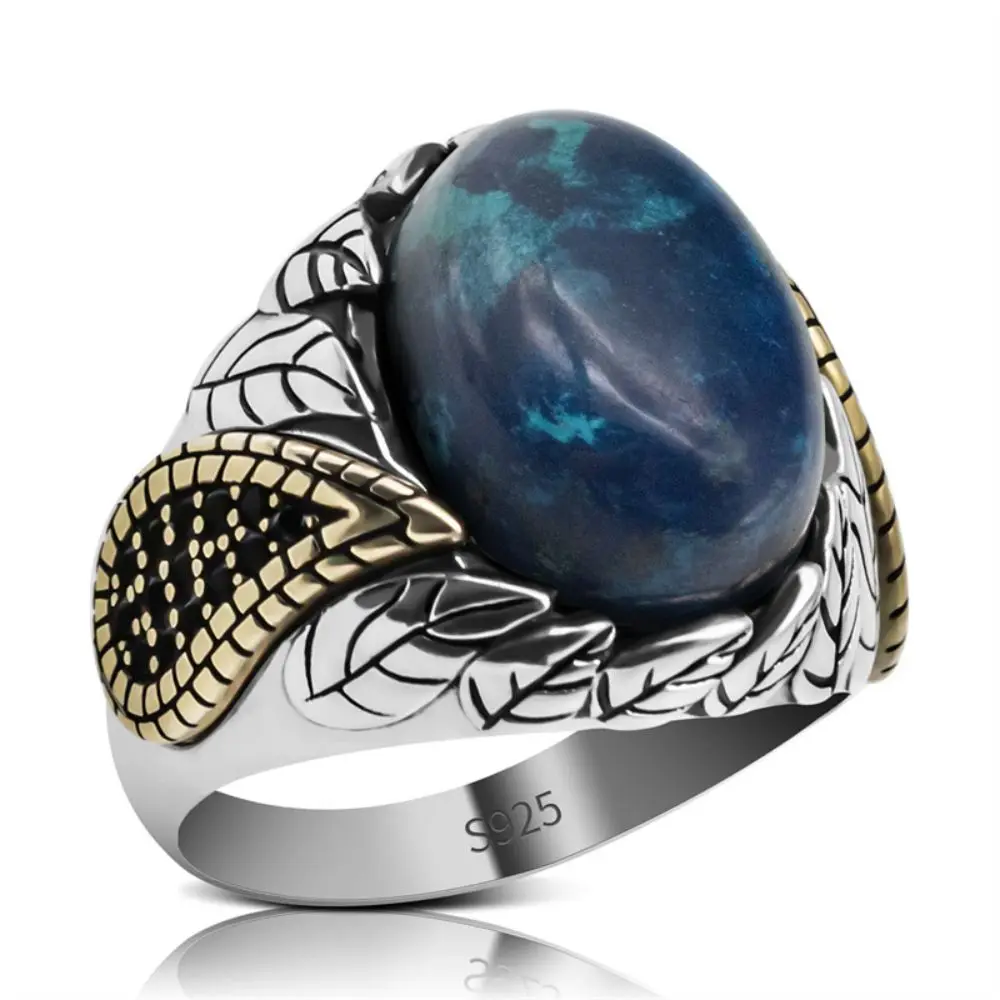 Мужские Винтажные кольца из серебра 925 пробы с натуральным Фениксом