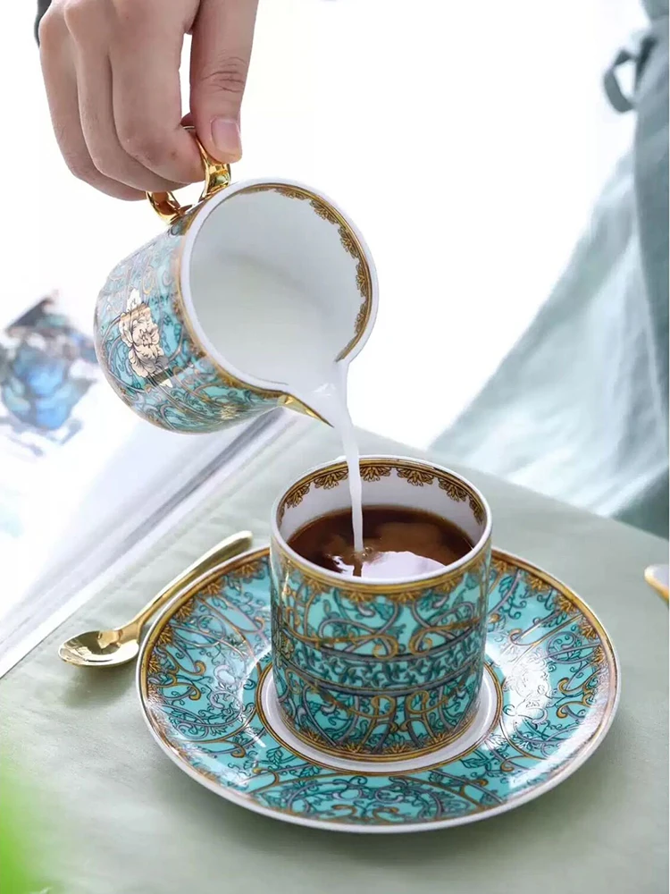 

Lns - 200ml Gold Coffee Cup And Saucer Set, Creative Bag Shape Design, Ceramic Saucer, Business Gift