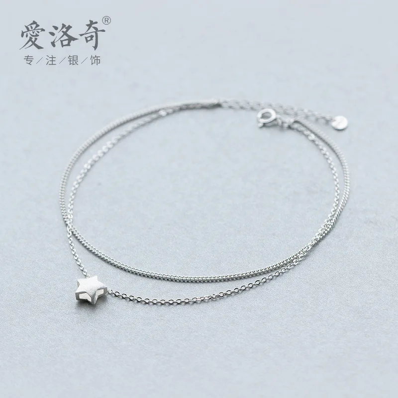 

Ножной браслет S925Silver в Корейском стиле, милый двухслойный браслет на ногу в стиле мори с матовой пентаграммой, звездой XINGX, украшение на ногу