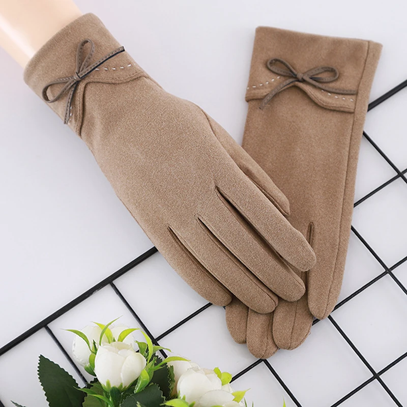 

Autumn Winter lady's Thin Section Keep Warm Touch Screen Single Layer Windproof Cycling Bowknot Cute Lovely Elasticity Gloves