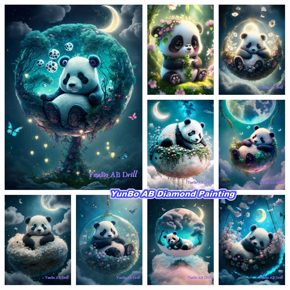 

Chinese Panda Peacemaker 5D DIY AB Diamond Painting Mosaic Cross Stitch Rhinestone Cartoon Cute Animal Art Home Decor Kids Gift