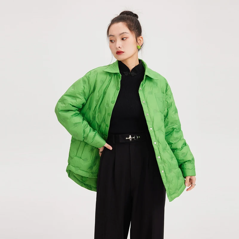 Autumn winter Women Oversized down jacket Ultra Light Turn down collar  shirt Warm 2023 Fashion Streetwear outwear INKEO 2O396