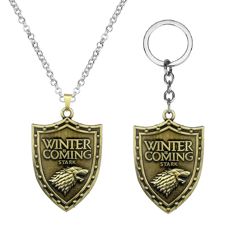 

Song Of Ice And Fire Same Vintage Wolf Necklace Stark Family Sweater Chain Shield Shape Pendant Chocker Fashion Jewelry for Fans