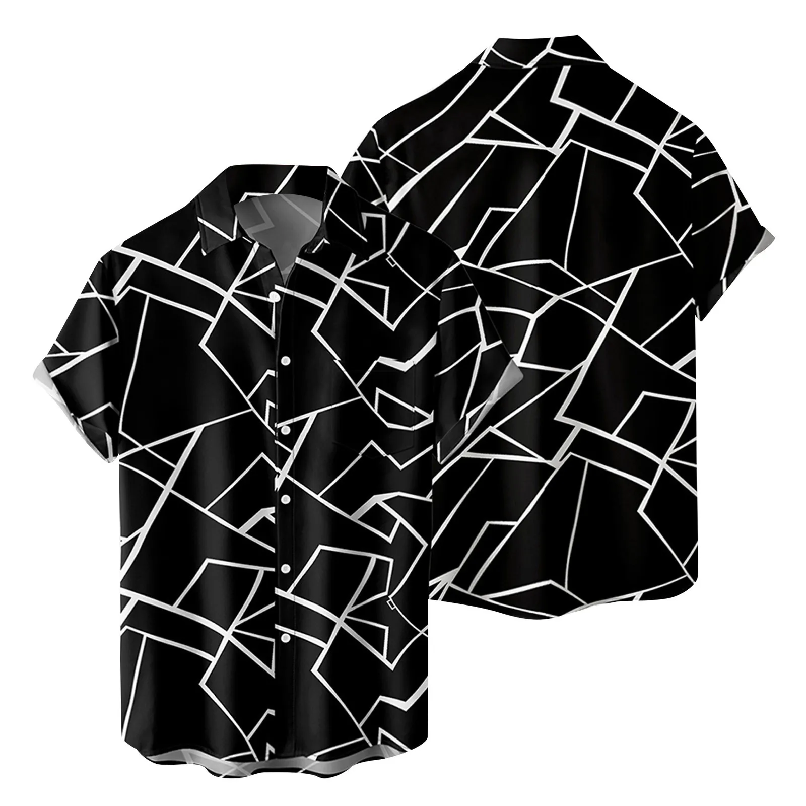 

Mens Fashion And Leisure 3D Digital Printing Buckle Lapel Short Sleeve Shirt Top Large Shirts for Men