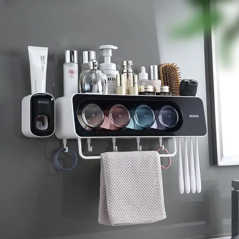 

Ecoco Wall-Mounted Toothbrush Holder Free Punching Automatic Toothpaste Dispenser Bathroom Storage Rack Bathroom Accessories