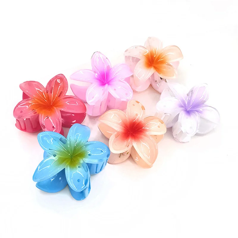 Hair Flower Clip Clips Hawaiian Plumeria Beach Flowers Claw Barrettes Accessories Barrette Kids Colorful Women Piece Artificial images - 6