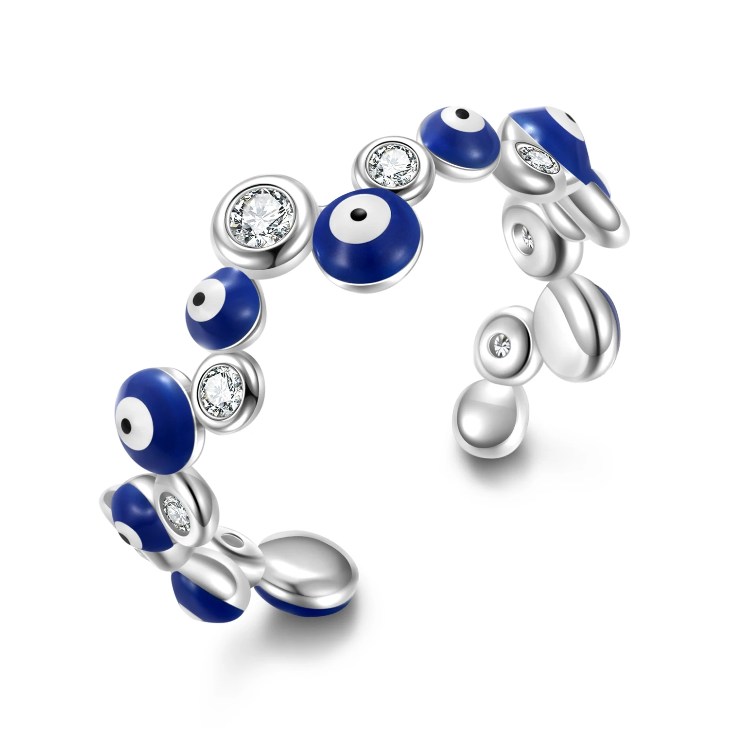 

Оригинальное серебряное белое циркониевое бесчисленное кольцо на удачу с голубыми глазами демона для женщин и мужчин регулируемое кольцо эффектные женские ювелирные изделия