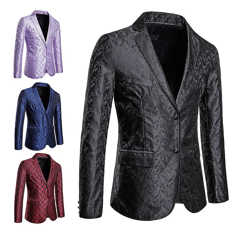 

Men fashion Lapel Blazer Designs Black Velvet Gold Flowers Sequins Suit Jacket DJ Club Stage Singer dance Clothes