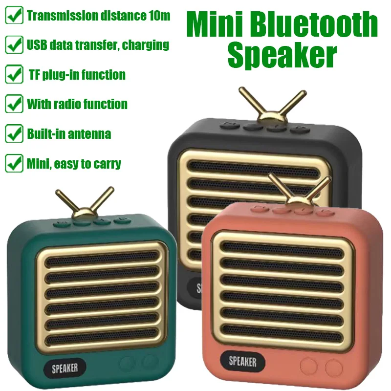 

Portable Plastic Mini Bluetooth Speaker A15 Wireless Vintage 3D Stereo Surround Subwoofer Support USB/TF Card Music Player