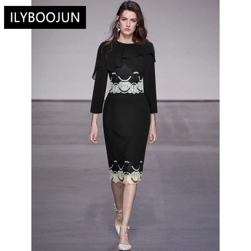 

Женское платье-карандаш с круглым вырезом, элегантное модельное платье с рукавами-накидками, кружевное лоскутное офисное облегающее плать...