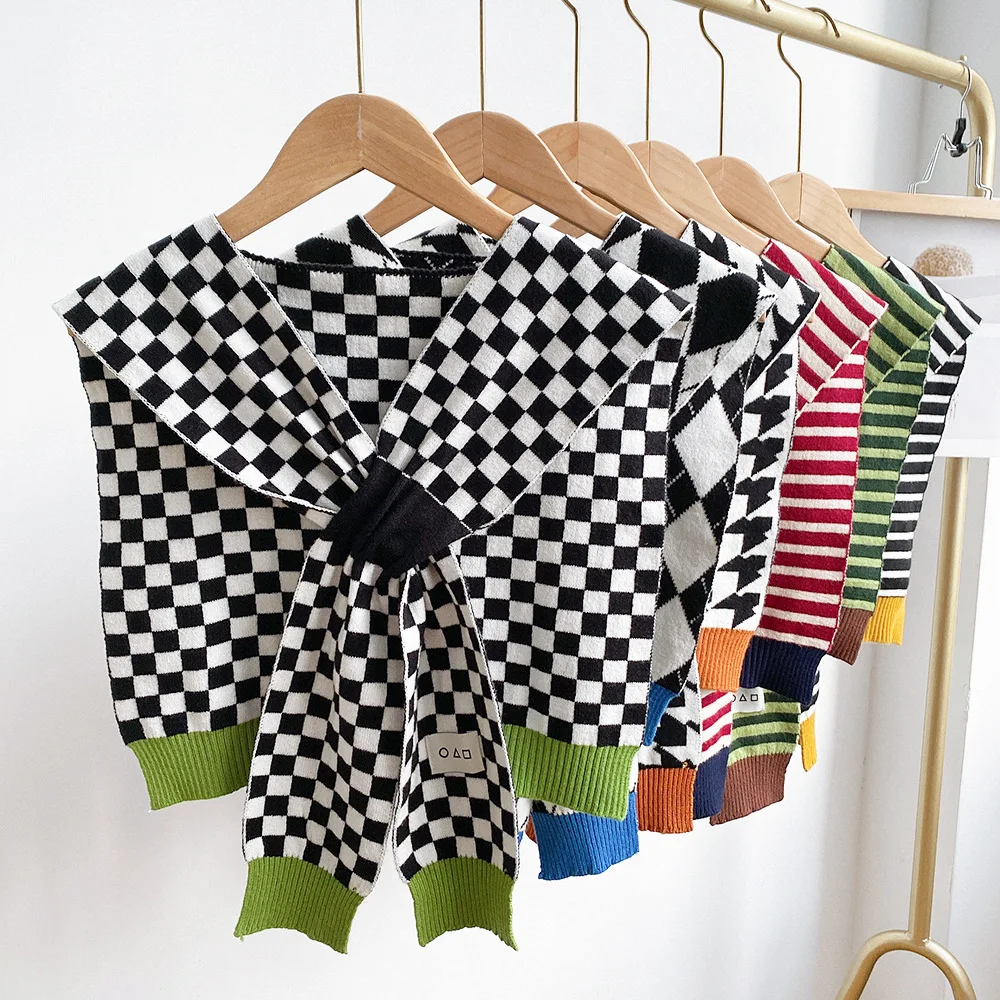 

Women Color Matching Shoulders Shirt Summer Air-condition Shawl Knitted Knitted Wool Fashion Fake Collar Scarf Apparel Accessory