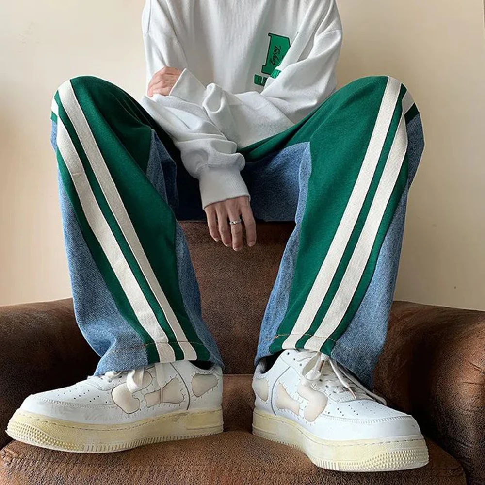 Men's Y2K Jeans Streetwear Tracksuits Drawstring Casual Pants Hip Hop Straight Denim Pants Unisex Tide Brand Fashion Trousers