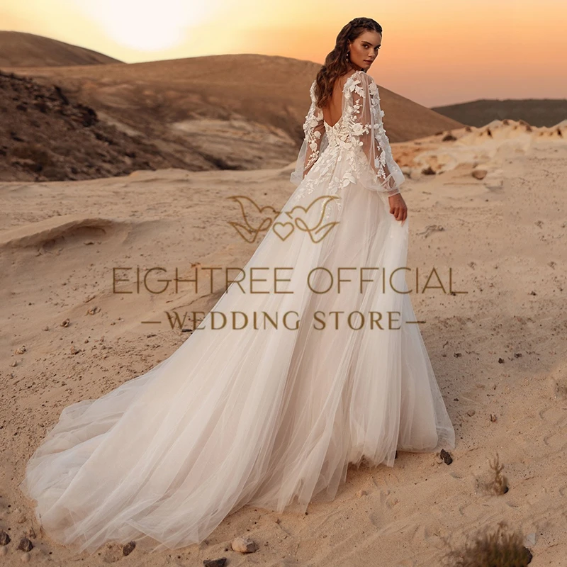 Фото Eightree Boho A-Line Свадебные платья принцессы с пышными рукавами и аппликациями Кружевное свадебное платье Пляжное свадебное бальное платье для выпускного вечера по индивидуальному заказу №2