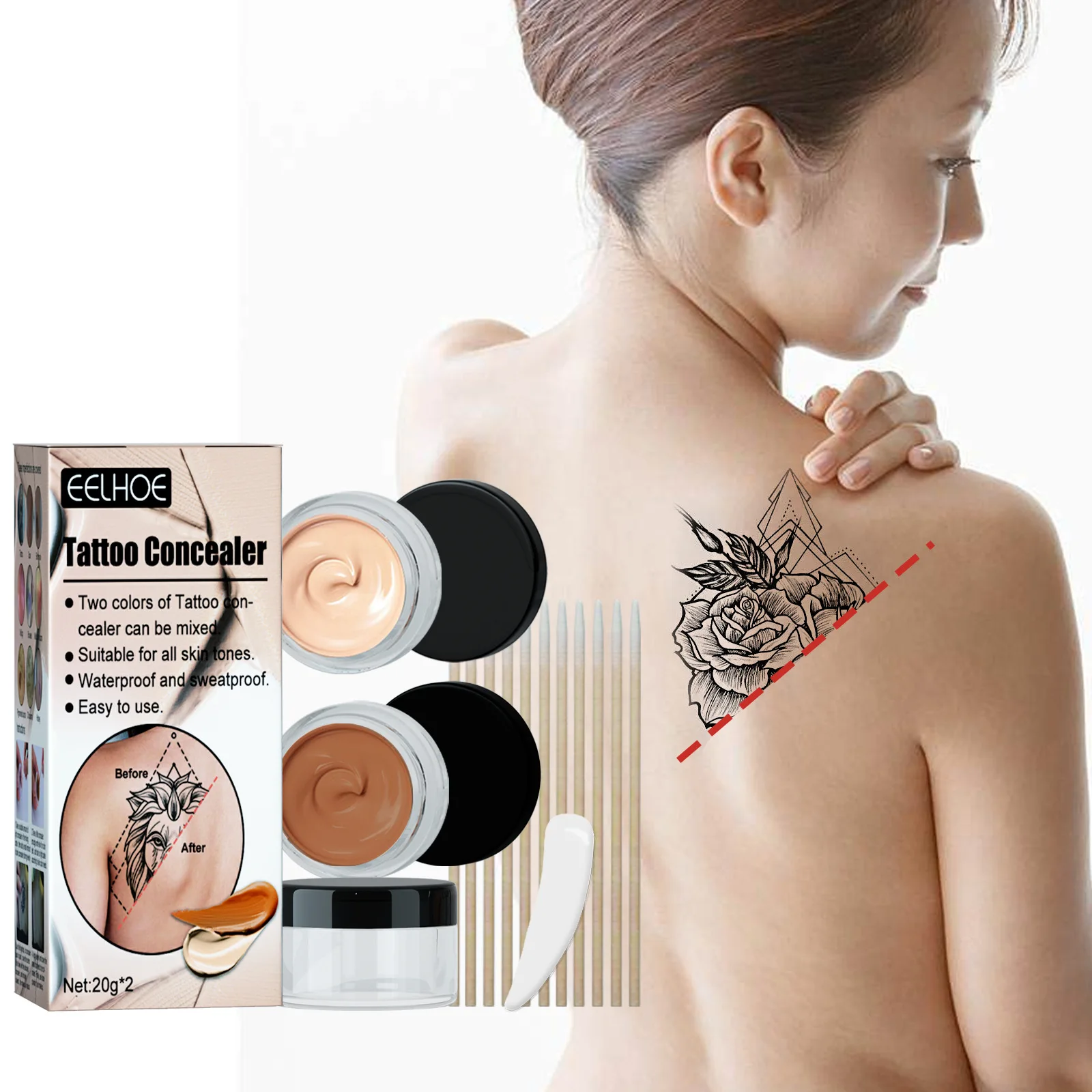 

Tattoo Two-color Concealer Waterproof Brightening Strong Cover Scars Birthmark Spots Acne Marks Double-layer Invisible Makeup