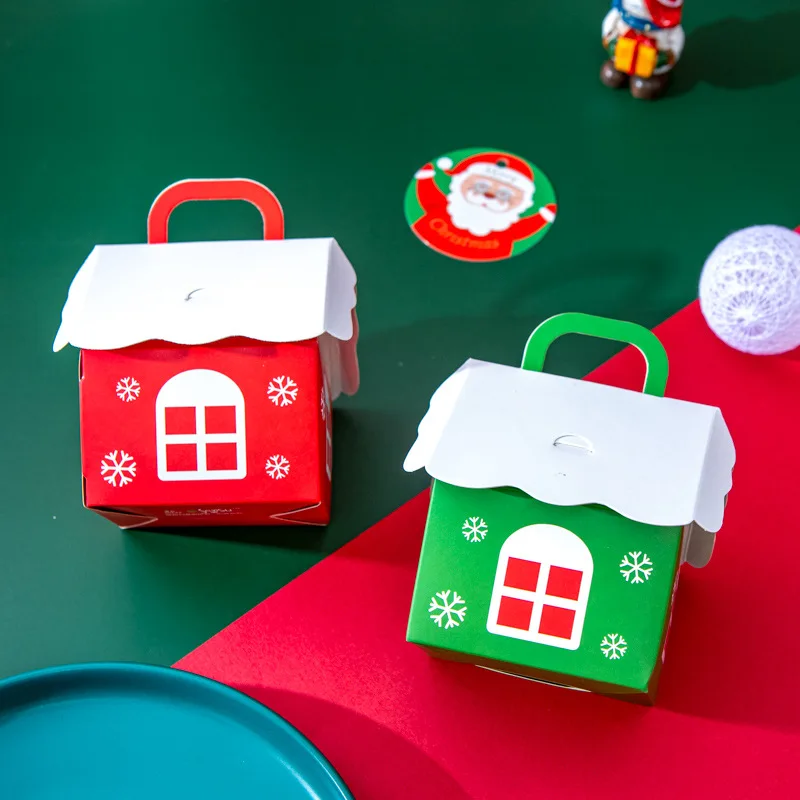 

5Pcs Christmas House Shape Candy Box Gift Bags Xmas DIY Cookie Candy Packaging Boxes Party Decoration Christmas Tree Pendants