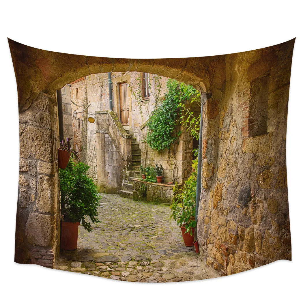 

City Corner Tapestry Wall Hanging Fabric Hippie Beach Blanket Living Room Decor Bedroom Background Carpet Cloth Covering