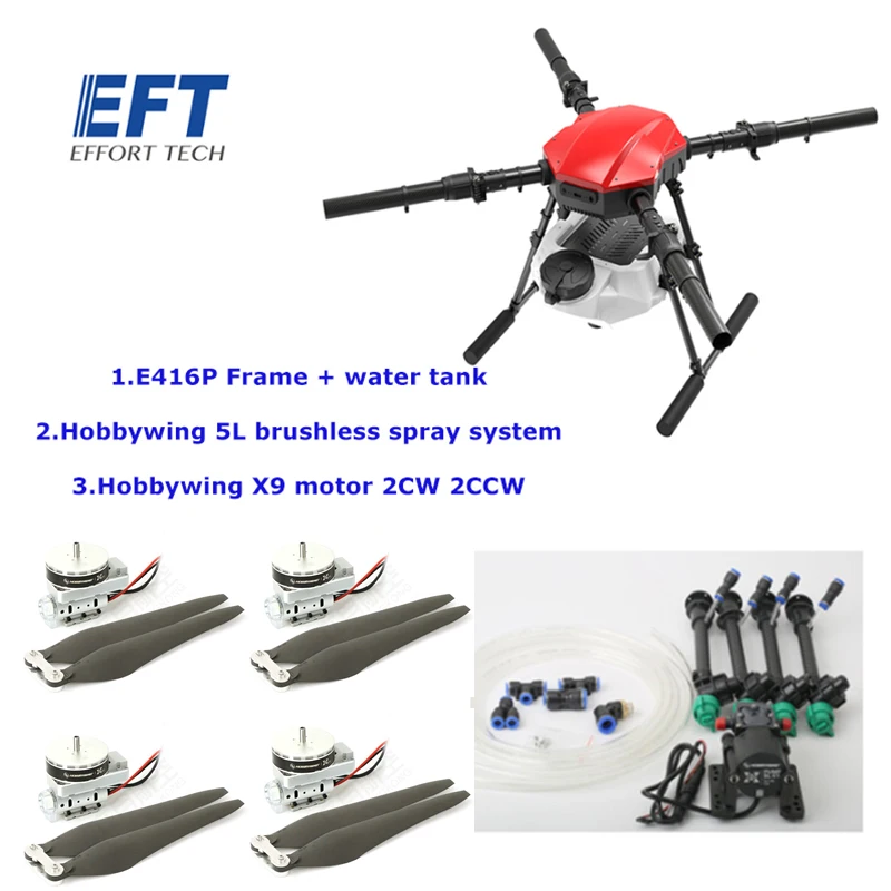 ใหม่ EFT E416P 4แกน16L แปรง/Brushless พ่นระบบ Gimbal พับ Quadcopter การเกษตร Drone Hobbywing X9มอเตอร์