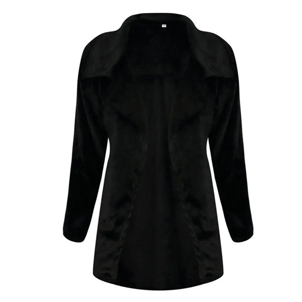 

Модное пальто, женский зимний утепленный флисовый кардиган, однотонный удобный мягкий жакет с длинными рукавами и отложным воротником из п...