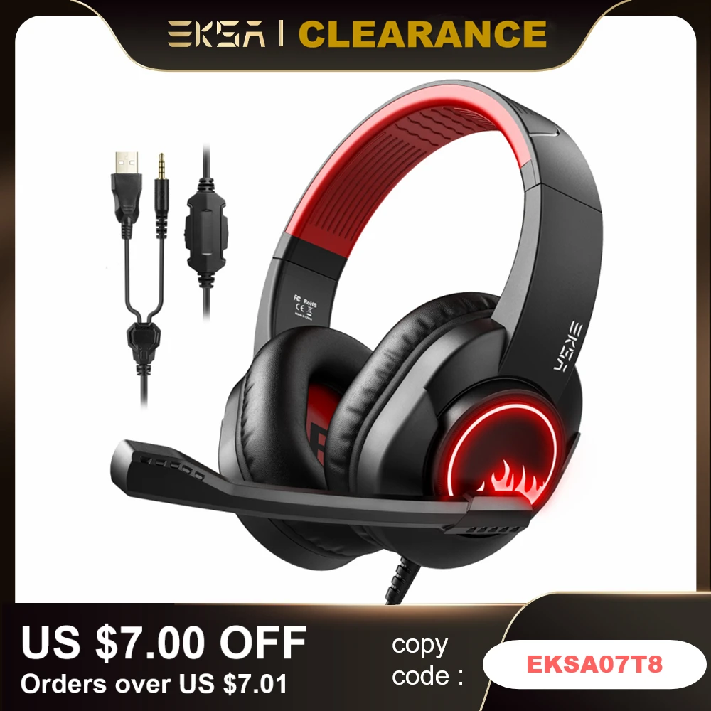 EKSA T8 Gaming Headphones for PC 3.5mm Wired Headset Gamer Over-ear Headphones with Microphone Noise Cancelling For PS4/PS5/Xbox
