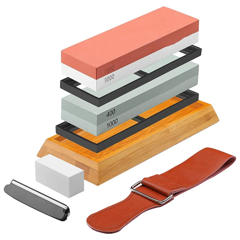 

Sharpening Stone Kit-400/1000 and 3000/8000 Grit Whetstone Set, Professional Knife Sharpener Stone with Flattening Stone