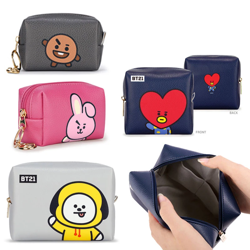 

Kawaii Kpop Bt21 Tata Cooky Chimmy Cosmetic Bag Anime Rj Koya Mang Shooky Cartoon Coin Purse Wallet Pouch Card Holder Fans Gift
