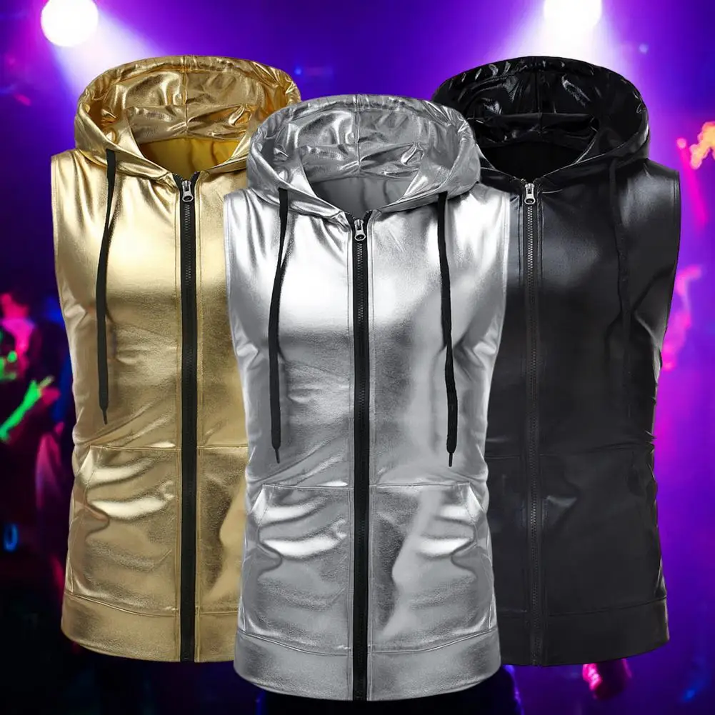 

Stylish Performance Vest Male Bright Surface Washable Slim Fit Pockets Vest Sleeveless Jacket Dancing