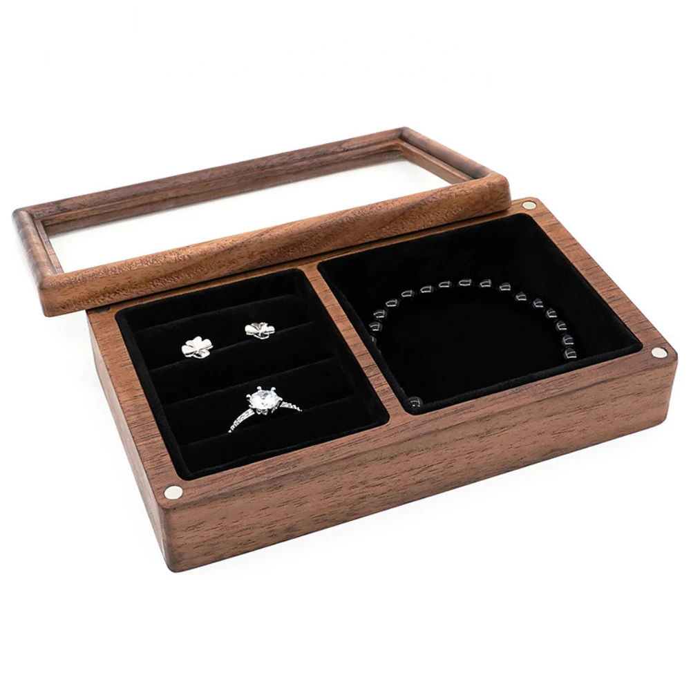 Personalised Walnut Wood Jewellery Stud Ring Necklace Ring Storage Box Wedding Storage Box Carry Case Christmas Gift Wholesale