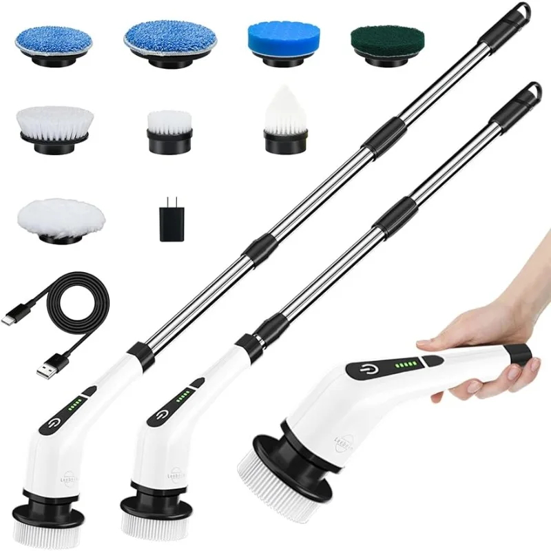 

Electric Spin Scrubber, Cordless Cleaning Brush with 8 Replaceable Brush Heads, Tub and Floor Tile 360 Power Scrubber