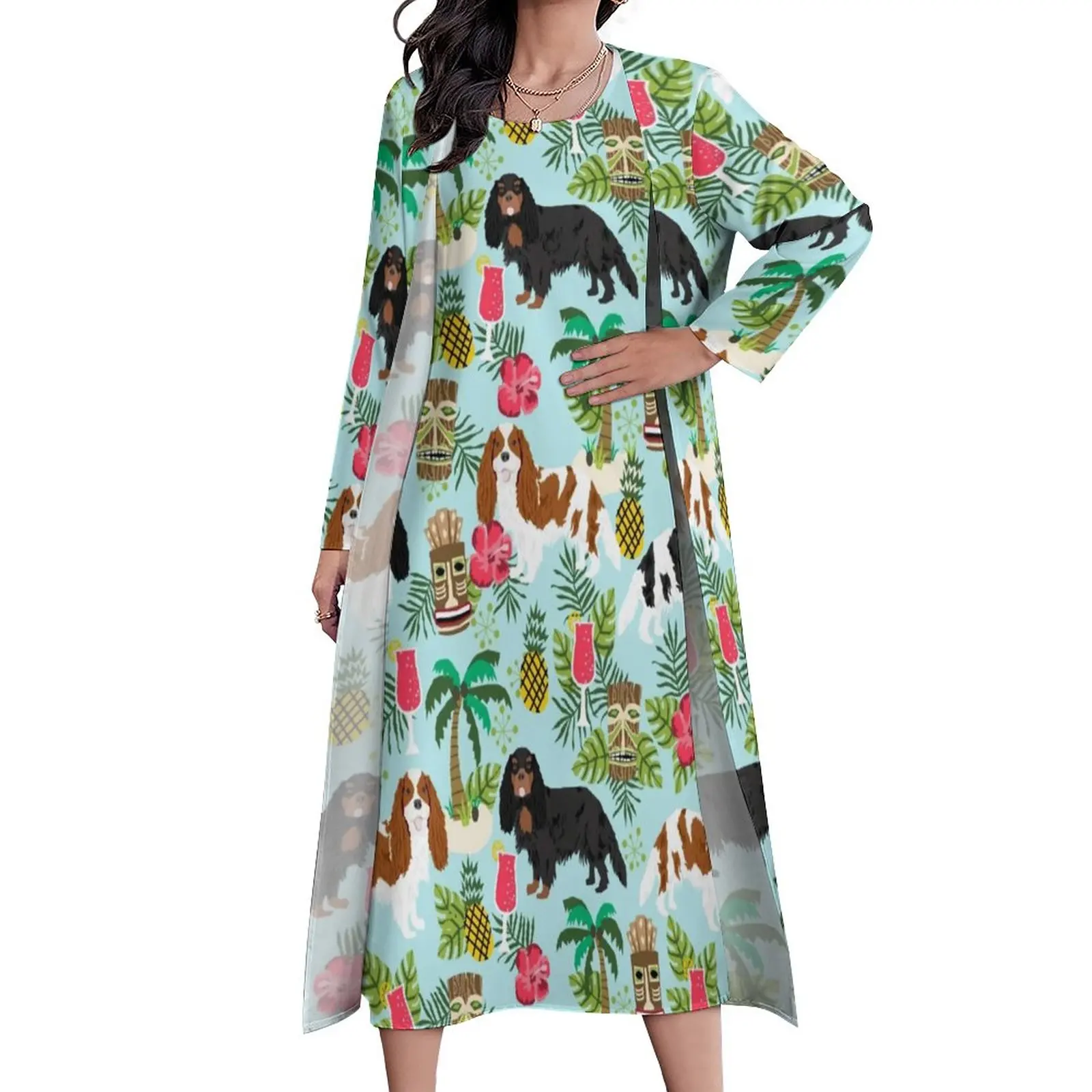 

Платье для отпуска с изображением собаки из двух частей, уличное модное богемное длинное платье с изображением Гавайского тропического островка, женское винтажное платье макси, подарок на день рождения