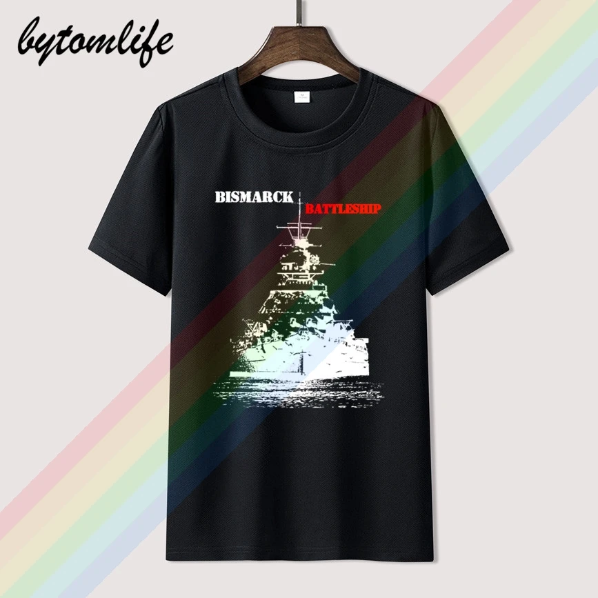 

Bismarck Battleship T-Shirt Summer Print Black T Shirt Clothes Popular Shirt Cotton Tees Amazing Short Sleeve Unique Men Tops