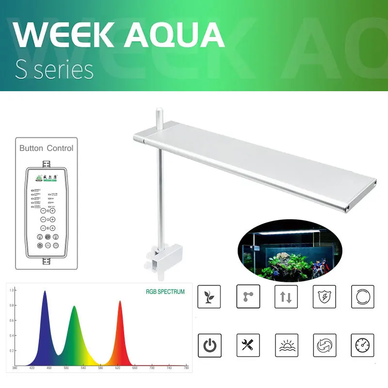 Week Aqua Aquarium LED Lamp S Series WRGB Small Light Lighting ADA Style Accessories Aquascape Fishing Decoration Fishbowl Tank