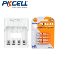 4pcs pkcell nizn aaa rechargeable batteries 900mwh 1 6v aaa batteries and nizn battery charger for 2 to 4pcs aa or aaa batteries