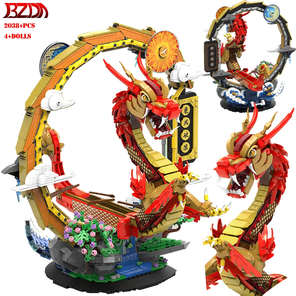 

BZDA Miniaturas Dragon Boat Architecture Building Blocks Chinese Traditional Festival MOC ideas Dragon Ship Model Toys kids Toys