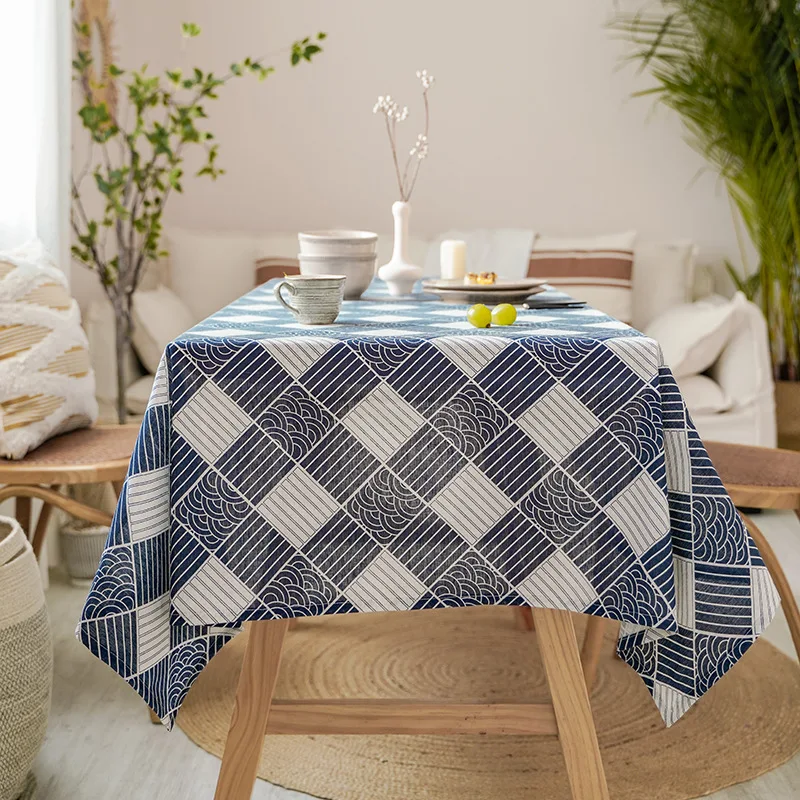 

Japanese Style Table Cloth Polyester Linen Tablecloth Ripple Wave Decor Home Dining Table Printing Overlays Tables Cover