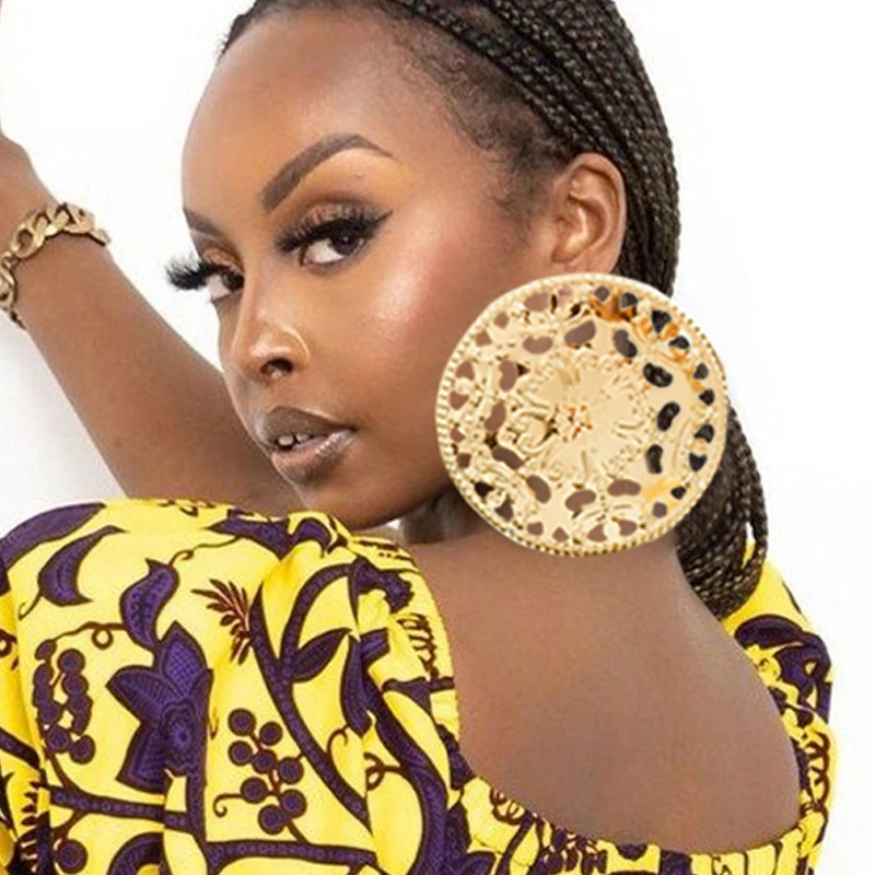 Модные ювелирные изделия большие круглые серьги золотого цвета с геометрическим