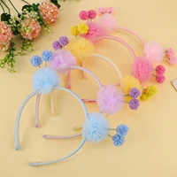cute double fluffy ball headband solid colors elastic pom pom ears head hoop hair bands fashion hair accessories wholesale